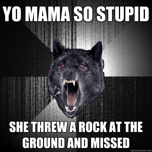 yo mama so stupid she threw a rock at the ground and missed  Insanity Wolf