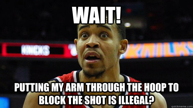 WAIT! Putting my arm through the hoop to block the shot is illegal?  