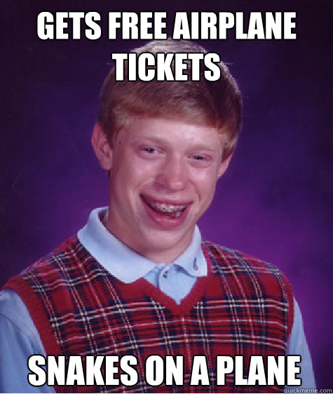 Gets free airplane tickets Snakes on a plane  Bad Luck Brian
