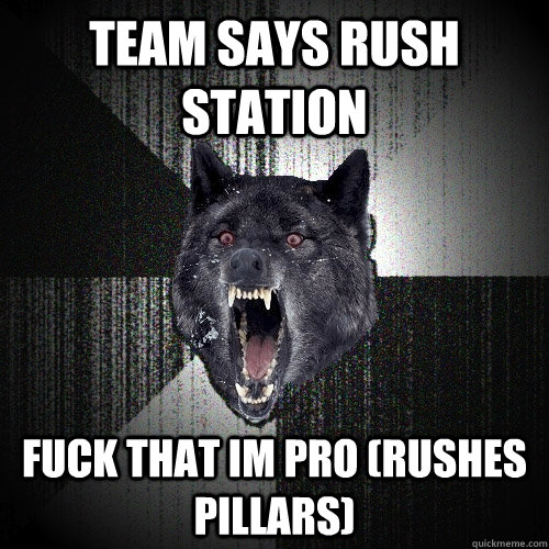 Team says rush station Fuck that im pro (rushes pillars)  Insanity Wolf