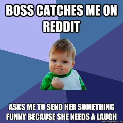 Boss catches me on Reddit Asks me to send her something funny because she needs a laugh - Boss catches me on Reddit Asks me to send her something funny because she needs a laugh  Success Kid