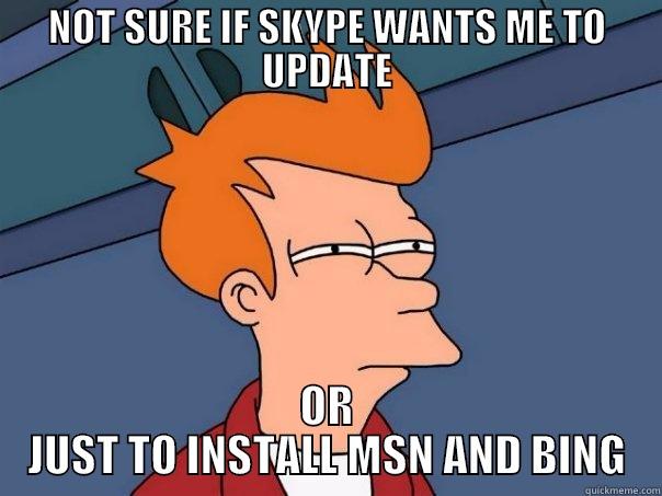NOT SURE IF SKYPE WANTS ME TO UPDATE OR JUST TO INSTALL MSN AND BING Futurama Fry