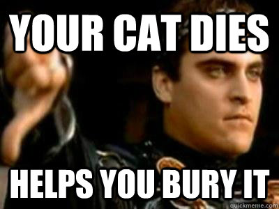 your cat dies helps you bury it  Downvoting Roman