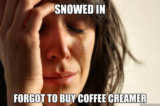 snowed in forgot to buy coffee creamer  First World Problems
