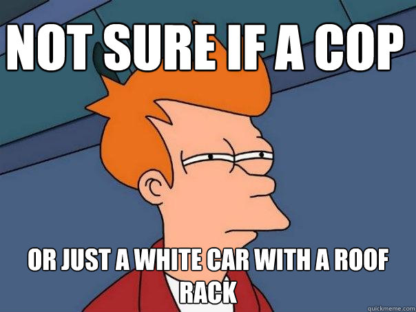 Not sure if a cop or just a white car with a roof rack - Not sure if a cop or just a white car with a roof rack  Futurama Fry