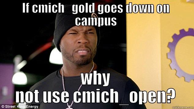 IF CMICH_GOLD GOES DOWN ON CAMPUS WHY NOT USE CMICH_OPEN? Misc