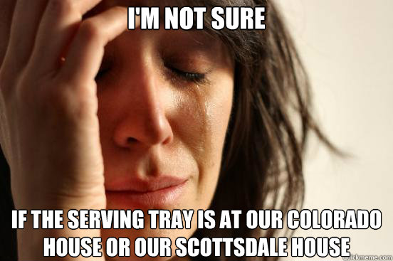 I'm not sure  if the serving tray is at our colorado house or our scottsdale house  First World Problems