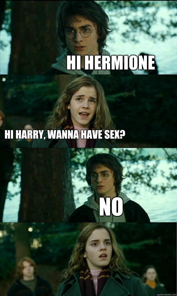 Hi Hermione Hi harry, wanna have sex? No  Horny Harry
