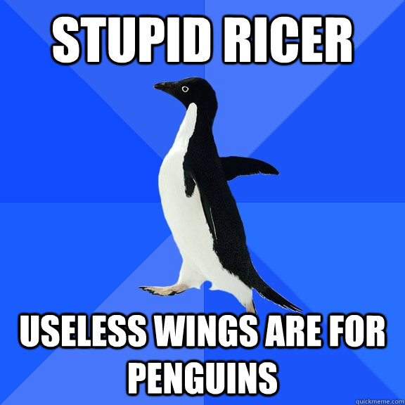 STUPID RICER USELESS WINGS ARE FOR PENGUINS    Socially Awkward Penguin