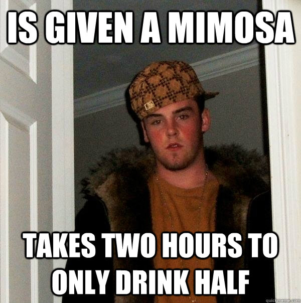 Is given a mimosa  takes two hours to only drink half - Is given a mimosa  takes two hours to only drink half  Scumbag Steve