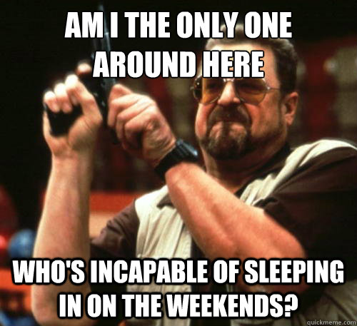 Am i the only one 
around here who's incapable of sleeping in on the weekends?  Am I The Only One Around Here