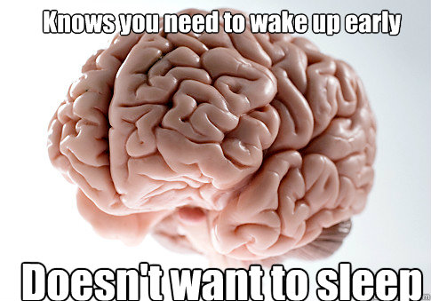 Knows you need to wake up early Doesn't want to sleep  Scumbag Brain