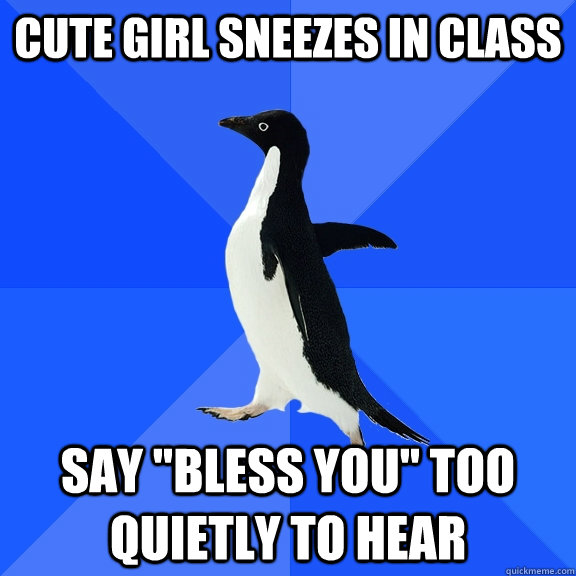 cute girl sneezes in class say 