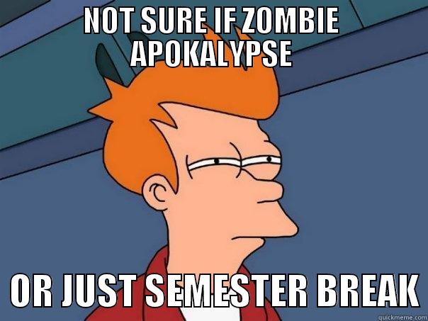 NOT SURE IF ZOMBIE APOKALYPSE   OR JUST SEMESTER BREAK Futurama Fry