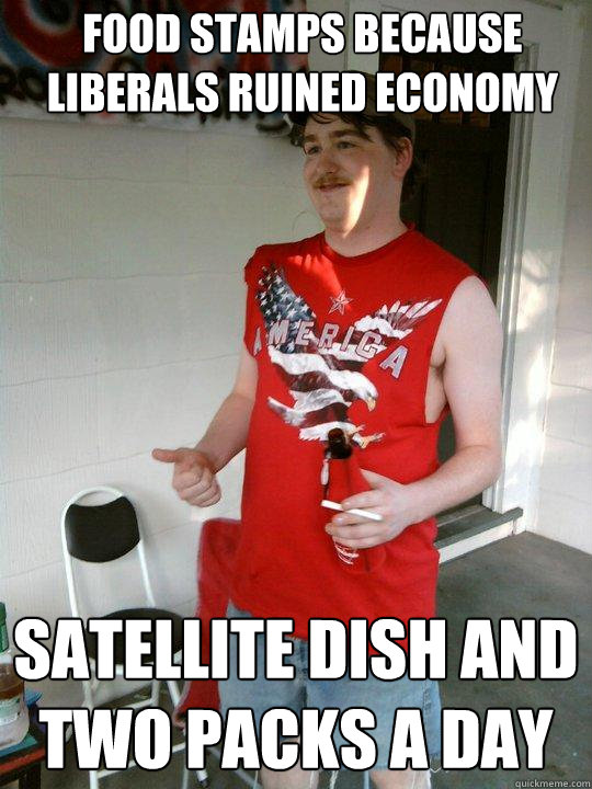food stamps because liberals ruined economy satellite dish and two packs a day  Redneck Randal