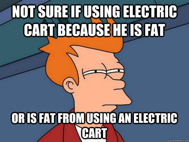 Not sure if using electric cart because he is fat Or is fat from using an electric cart  Futurama Fry