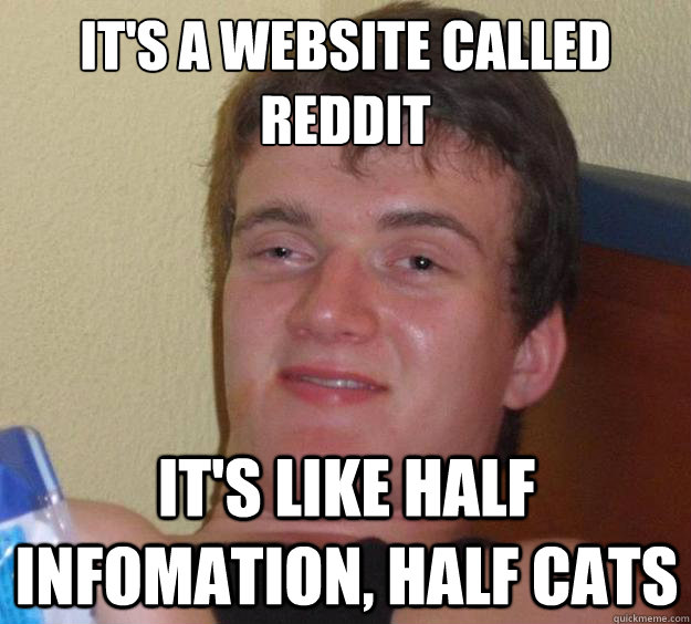 It's a website called Reddit
 It's like half infomation, Half cats - It's a website called Reddit
 It's like half infomation, Half cats  10 Guy