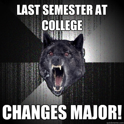 last semester at college changes major!  Insanity Wolf