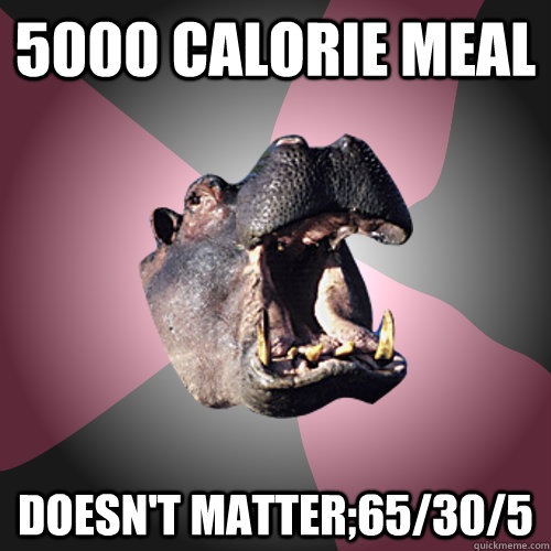 5000 calorie meal Doesn't matter;65/30/5  Health Anxiety Hippo