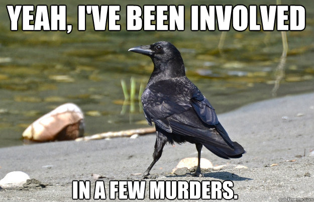 Yeah, I've been involved 
 in a few murders. - Yeah, I've been involved 
 in a few murders.  Nonchalant Crow