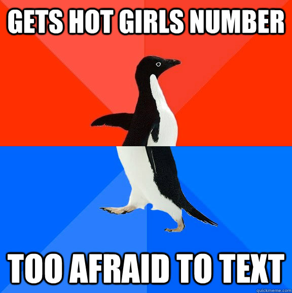 Gets hot girls number Too afraid to text  Socially Awesome Awkward Penguin