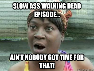 Slow ass walking dead episode... Ain't Nobody Got Time For That!   No Time Sweet Brown