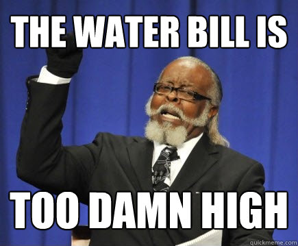 THE WATER BILL IS too damn high  Too Damn High