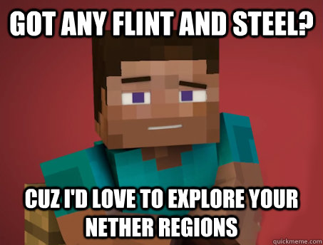 Got any flint and steel? Cuz I'd love to explore your nether regions  