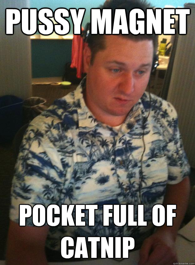 pussy magnet pocket full of catnip  Hawaiin Shirt to Work Guy