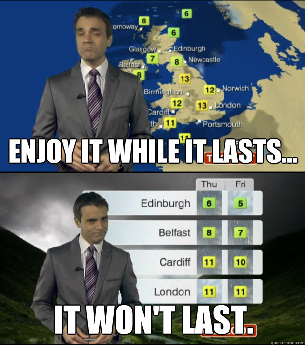 enjoy it while it lasts... it won't last. - enjoy it while it lasts... it won't last.  British weather