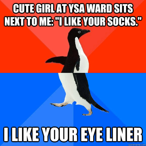 Cute girl at YSA ward sits next to me: 