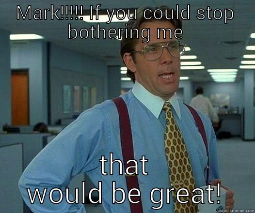 I quit!!!!!!!! - MARK!!!!! IF YOU COULD STOP BOTHERING ME THAT WOULD BE GREAT! Office Space Lumbergh