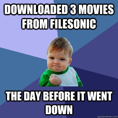 Downloaded 3 movies from filesonic the day before it went down  Success Kid