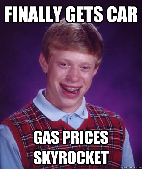 Finally Gets Car Gas prices skyrocket  Bad Luck Brian