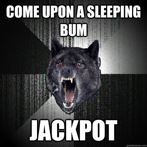 Come upon a sleeping bum jackpot - Come upon a sleeping bum jackpot  Insanity Wolf