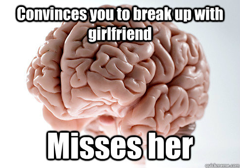 Convinces you to break up with girlfriend Misses her  Scumbag Brain