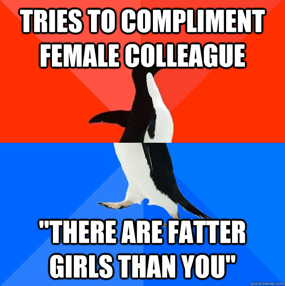 Tries to compliment female colleague  