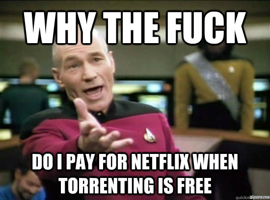 Why the fuck do I pay for netflix when torrenting is free  Annoyed Picard HD