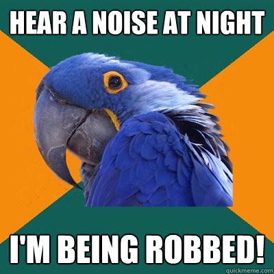 Hear a noise at night I'm being robbed!  Paranoid Parrot