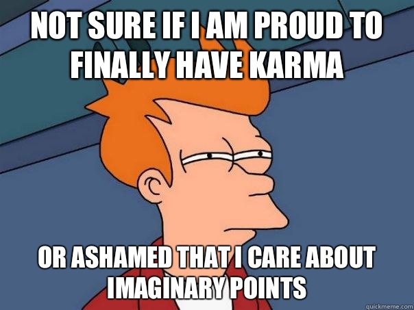 Not sure if I am proud to finally have karma Or ashamed that I care about imaginary points  Futurama Fry