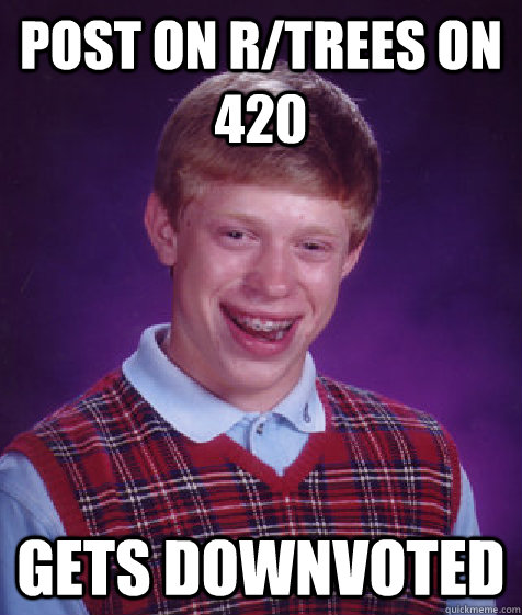 Post on r/trees on 420 gets downvoted  Bad Luck Brian