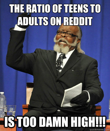 The Ratio of teens to adults on reddit is too damn high!!!  The Rent Is Too Damn High
