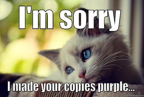 Printer Paper - I'M SORRY I MADE YOUR COPIES PURPLE... First World Problems Cat