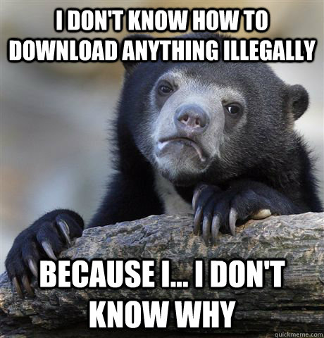 i don't know how to download anything illegally because i... i don't know why  Confession Bear