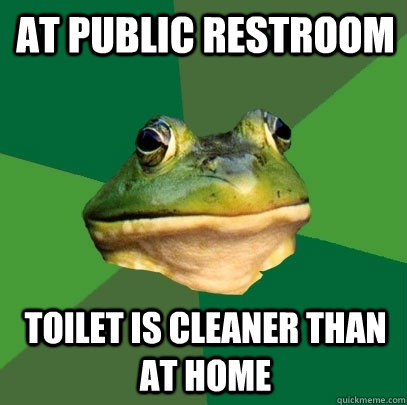 At public restroom toilet is cleaner than at home  Foul Bachelor Frog