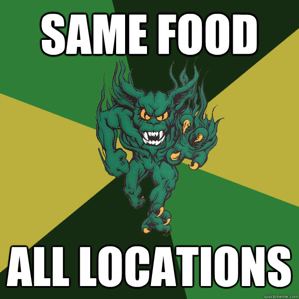 Same food all locations  Green Terror