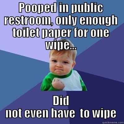 POOPED IN PUBLIC RESTROOM, ONLY ENOUGH TOILET PAPER FOR ONE WIPE... DID NOT EVEN HAVE  TO WIPE Success Kid