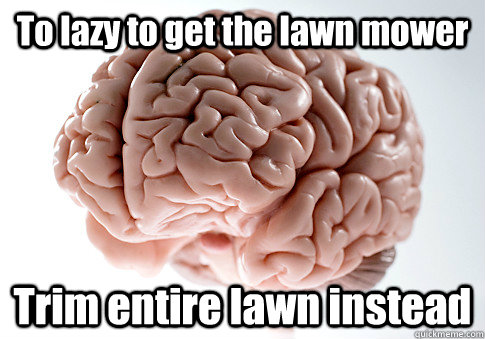 To lazy to get the lawn mower Trim entire lawn instead - To lazy to get the lawn mower Trim entire lawn instead  Scumbag Brain