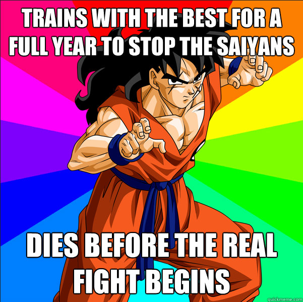 Trains with the best for a full year to stop the saiyans dies before the real fight begins  Disappointing Yamcha