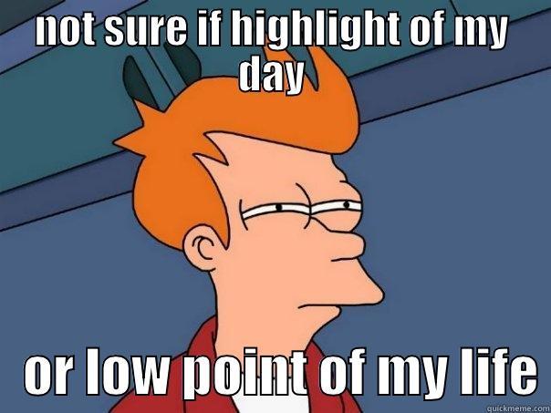NOT SURE IF HIGHLIGHT OF MY DAY    OR LOW POINT OF MY LIFE Futurama Fry